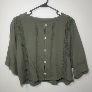 Aerie Olive Green Button-Up Blouse